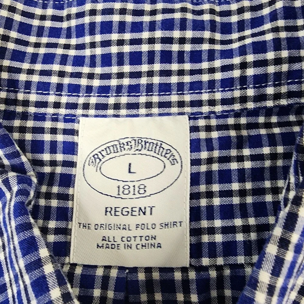 Brooks Brothers Regent Shirt Mens Large Blue Black Plaid Button Down Long Sleeve